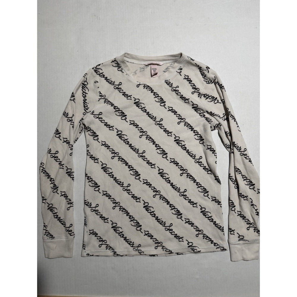 y2k victoria's secret pre-loved thermal cursive aop ls top, women's medium